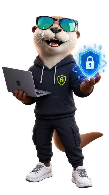 Otter mascot guarding a website