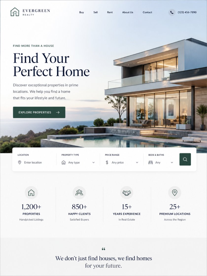 Evergreen Realty landing page